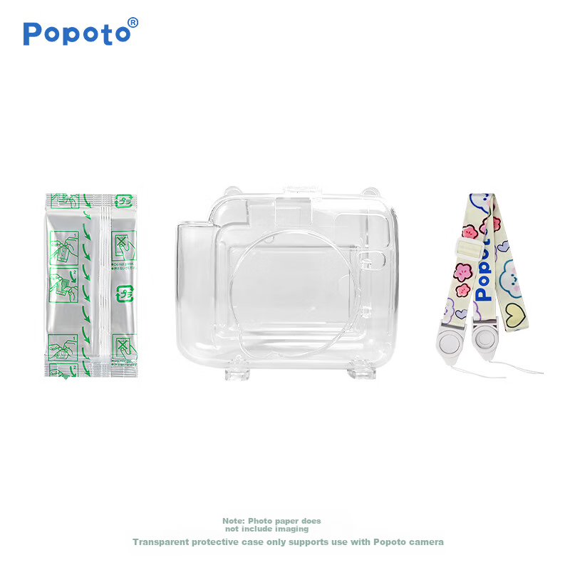 POPOTO Instant Film Set Color Mini Instant Camera Compatible Film (Foil Packaging) 10 White Border Sheets + 1 Transparent Protective Case