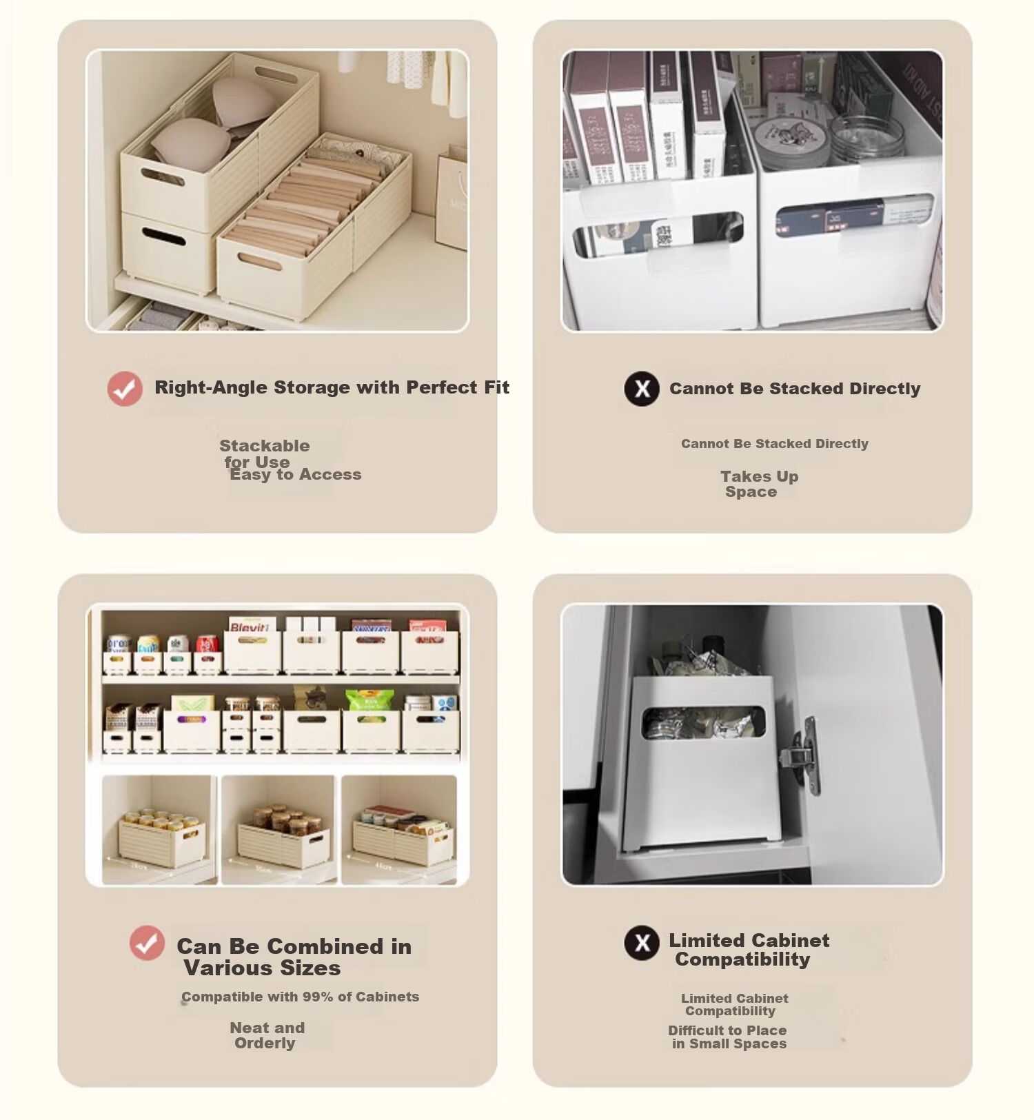 DOCOXO Retractable Storage Box Cabinet Drawer Desktop Snack Miscellaneous Kitchen Organizer Cream White Small Size 2