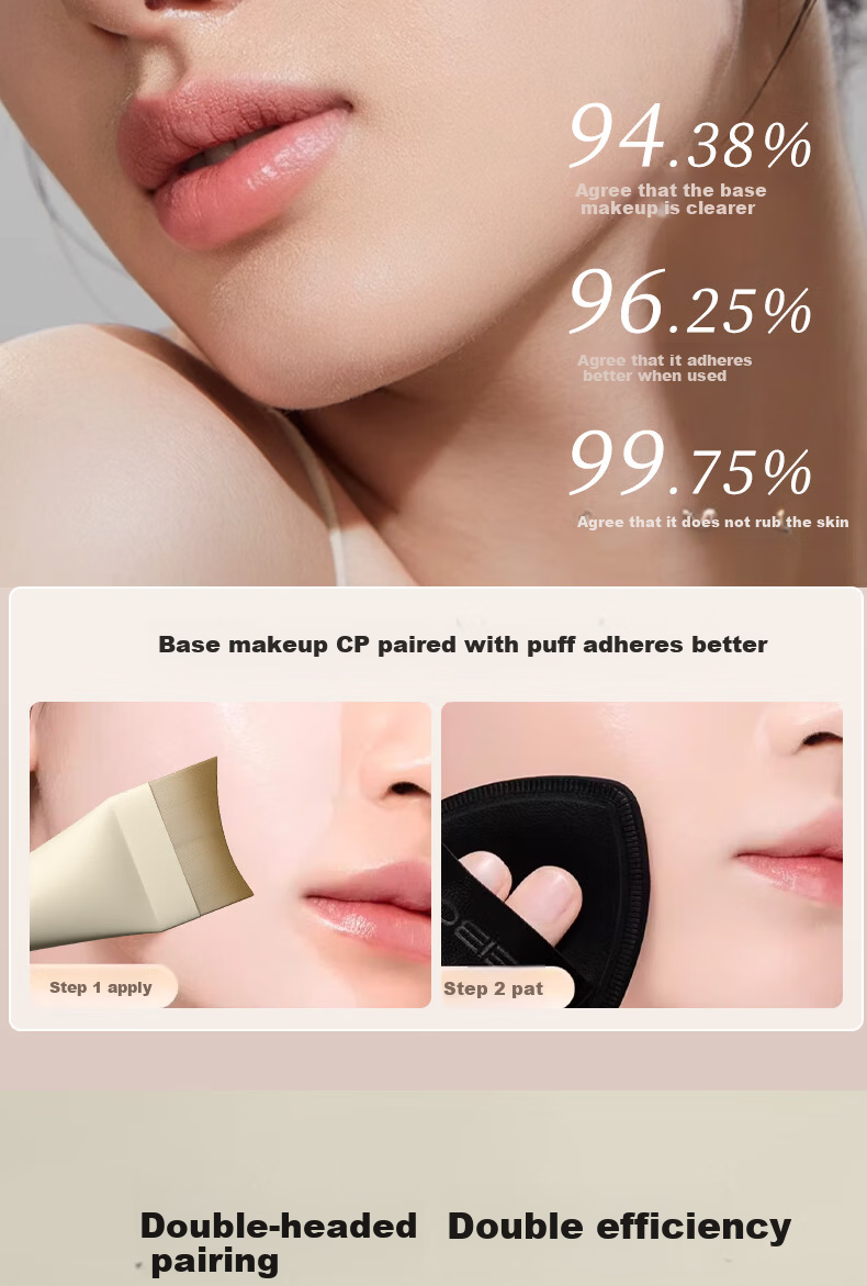 Mukong Crescent Foundation Brush Double-Ended Flat Makeup Brush Professional Seamless Powder Mermaid Set 3