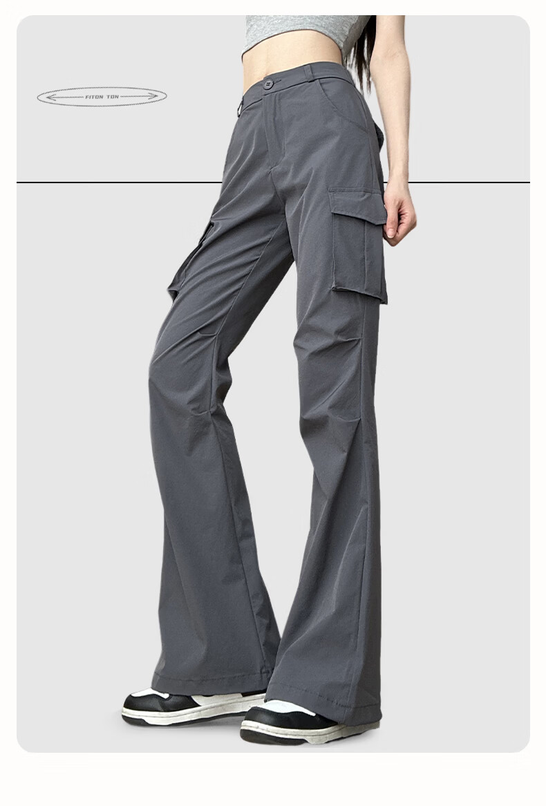 FitonTon Women's American Style Slight Flare Cargo Pants 2026 Summer New High Waist Slim Retro Flared Casual Pants 14