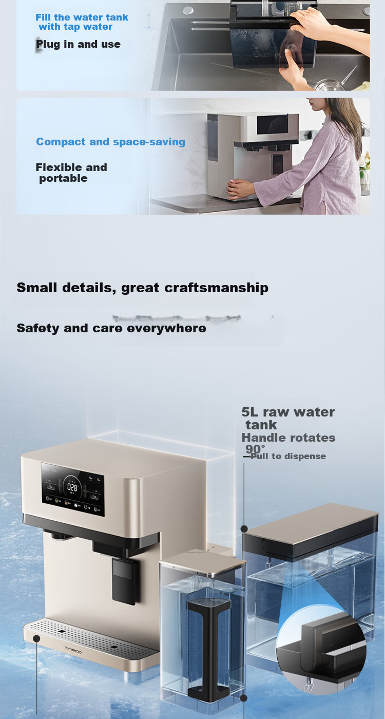 Tineco Ice Cube Heating Water Purifier Min Ice Master Elegant Home Countertop Water Filter No Installation Hot and Cold Direct Drinking Machine 15