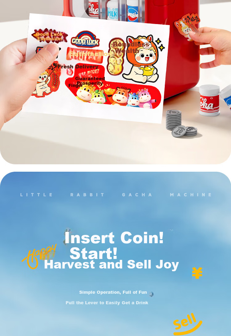 Mama Treasure Twin Beverage Vending Machine Toy Automatic Coin Operated Educational Toy for Children Girls Boys Role Play Gift Age 3-6 7