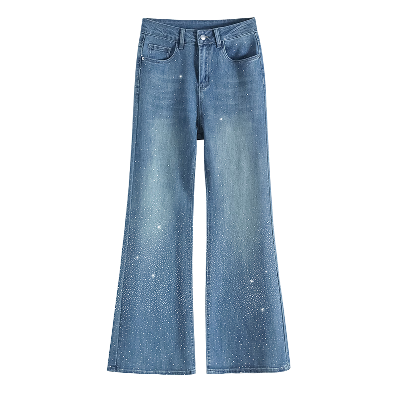 Langsha Starry Sky Rhinestone Denim Jeans Women Spring Summer High Waist Wide Leg Slim Flare Design Loose Casual Pants Female