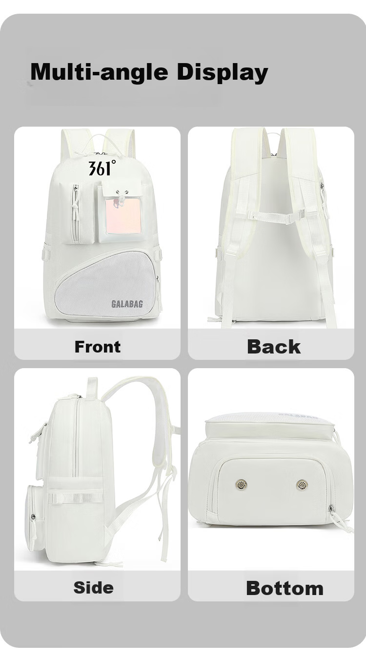 361° Backpack Table Tennis Bag Badminton Bag Sports Unisex Travel Casual Outdoor Multifunctional Lightweight Black 7