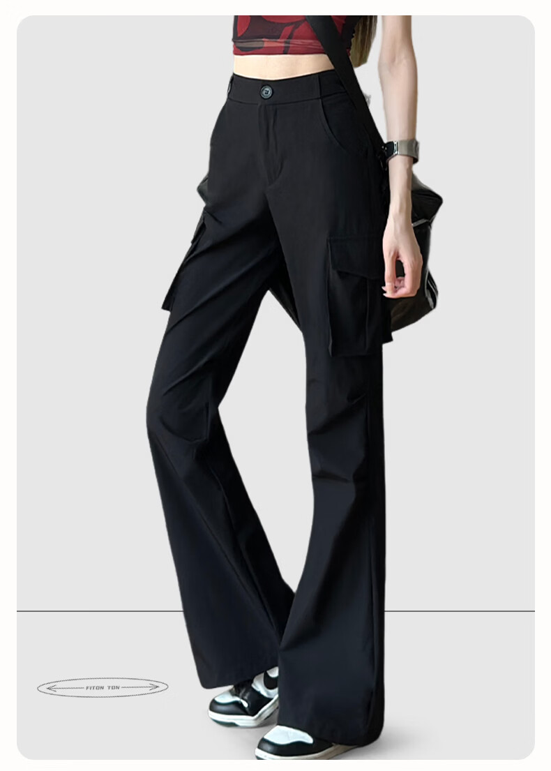 FitonTon Women's American Style Slight Flare Cargo Pants 2026 Summer New High Waist Slim Retro Flared Casual Pants 12