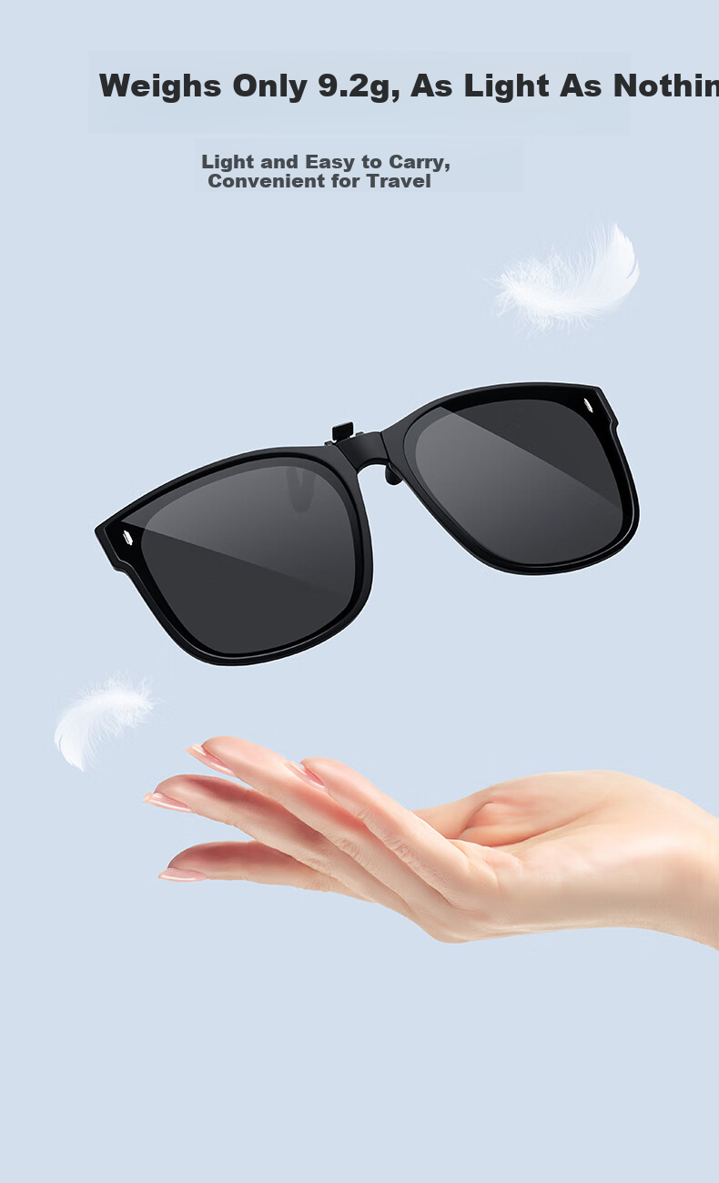 HLA Polarized Folding Clip-On Sunglasses for Driving Unisex Black Frame Gray Lenses 2