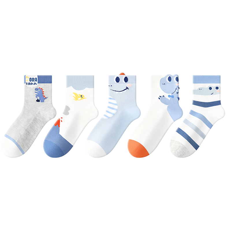 Baby Boys' Children's Socks Spring Summer Thin Mesh Breathable Pure Cotton Odor-Resistant Sweat-Absorbing Seamless Mid-Calf Socks for Older Kids Students