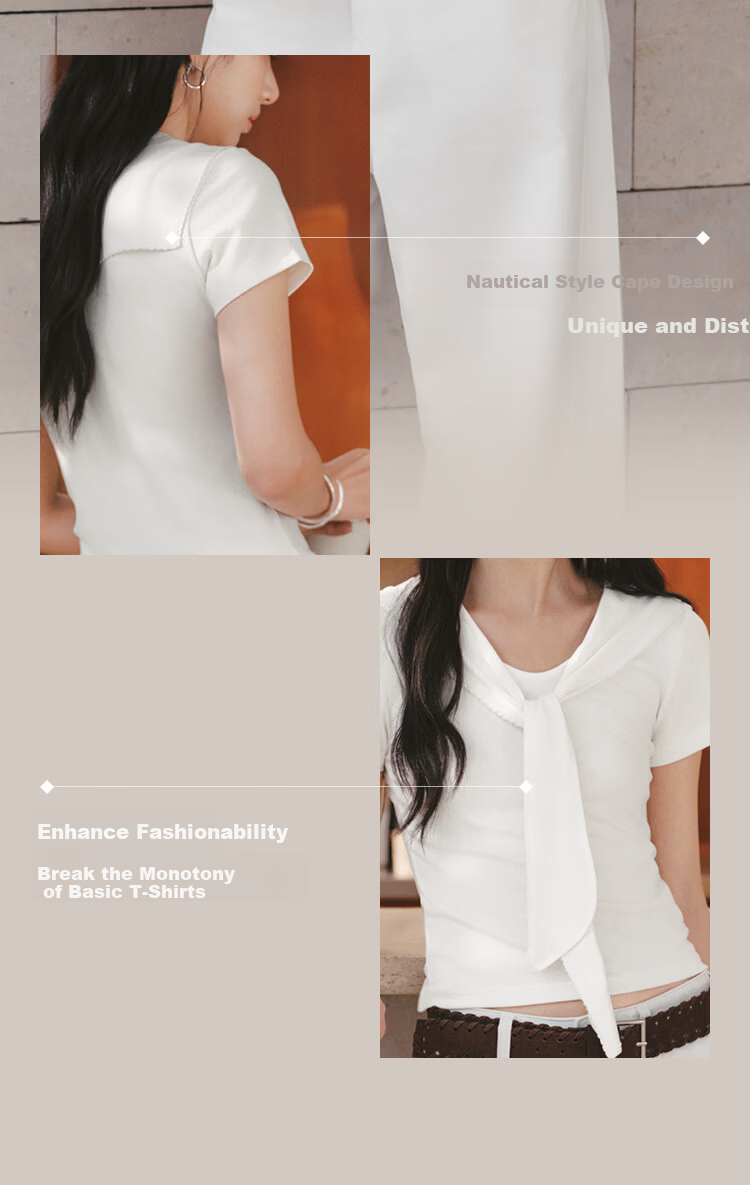 Semir Women's Summer Short Sleeve T-Shirt 2026 Lace Shoulder Shawl Collar Fake Two-Piece Slim Top 109326100024 8