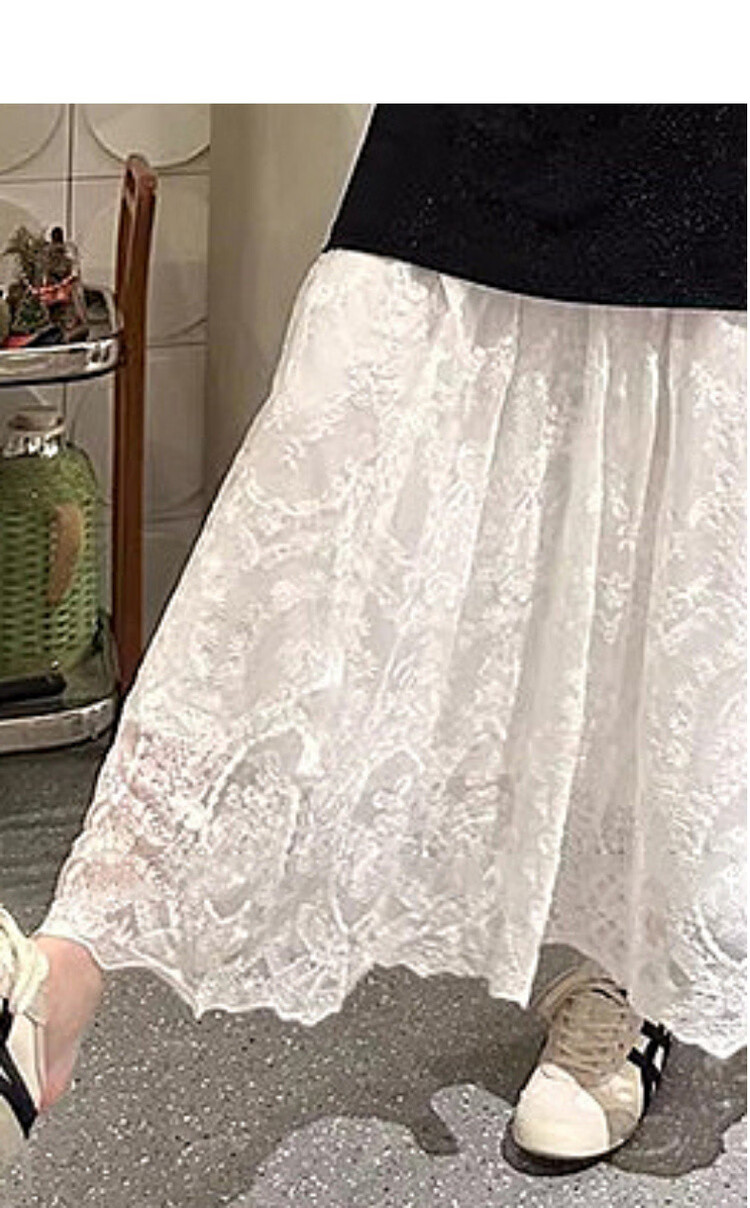MT Advanced Romance Summer Elegant Lace Texture Elastic Waist Lightweight Flowing Slim A-Line Women's Skirt 5