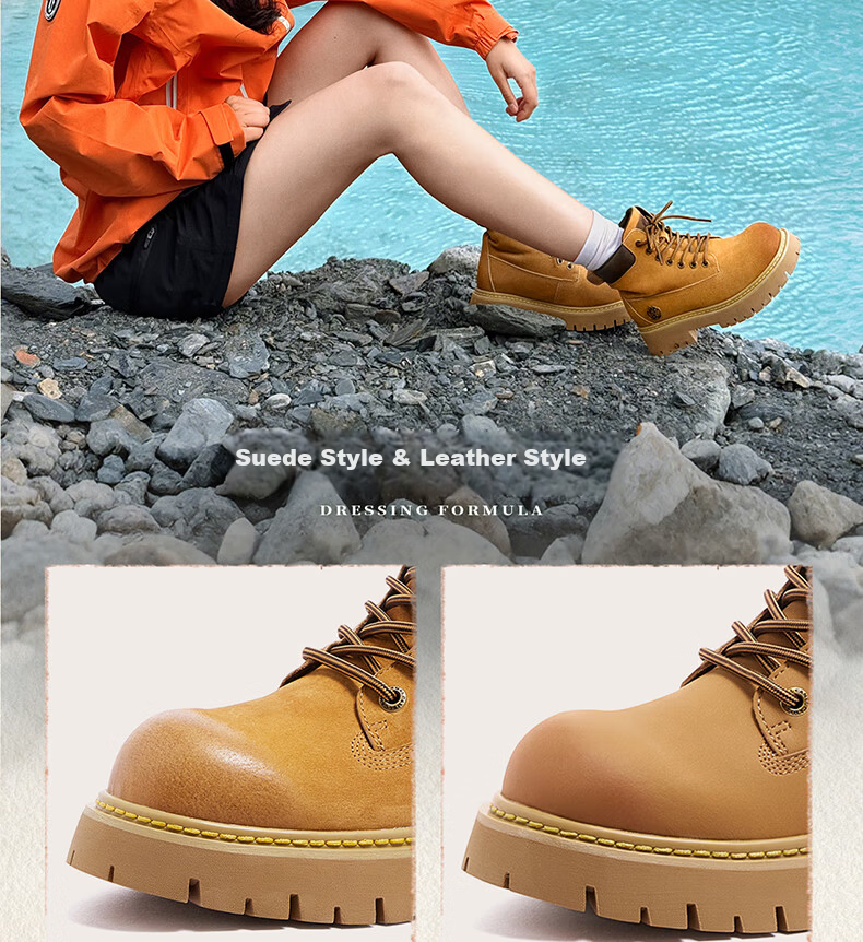 CAMEL [Shanyue] Women's Work Boots Trendy Thick-Soled Martin Boots L25W076018R Earth Yellow (Suede Lining) Size 37 11