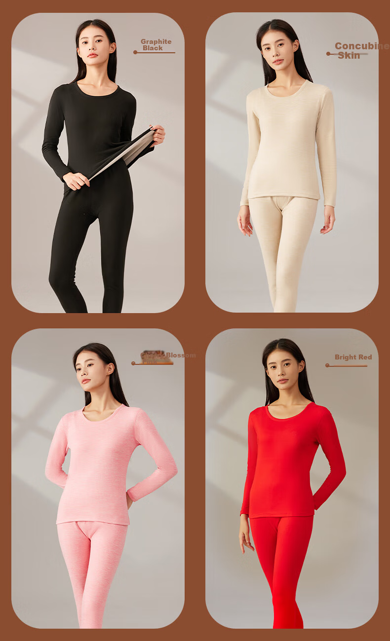 LangSha Women's Autumn Thermal Underwear Set 100% Cotton Soft Comfortable Antibacterial Mite-Resistant Heat Retaining Warm Base Layer Cotton Knitwear 17