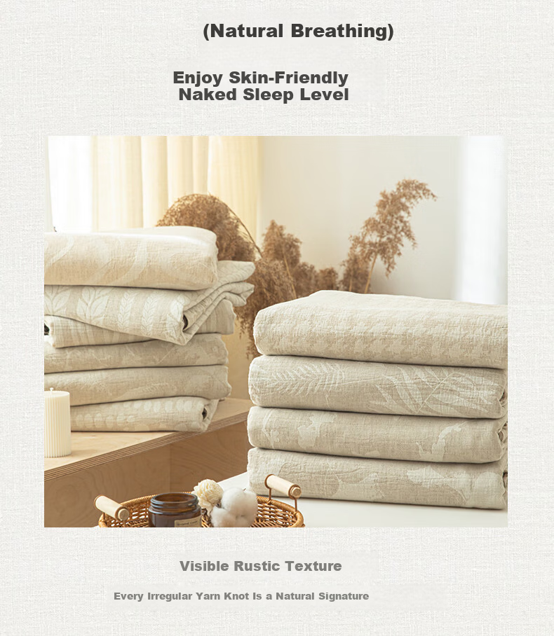 MUJI A-Class Pure Cotton Linen Four-Piece Set Natural Golden Ratio 1.5/1.8m Bed Linen Double Cotton Bedding Set Sheet Duvet Cover 200*230cm 6