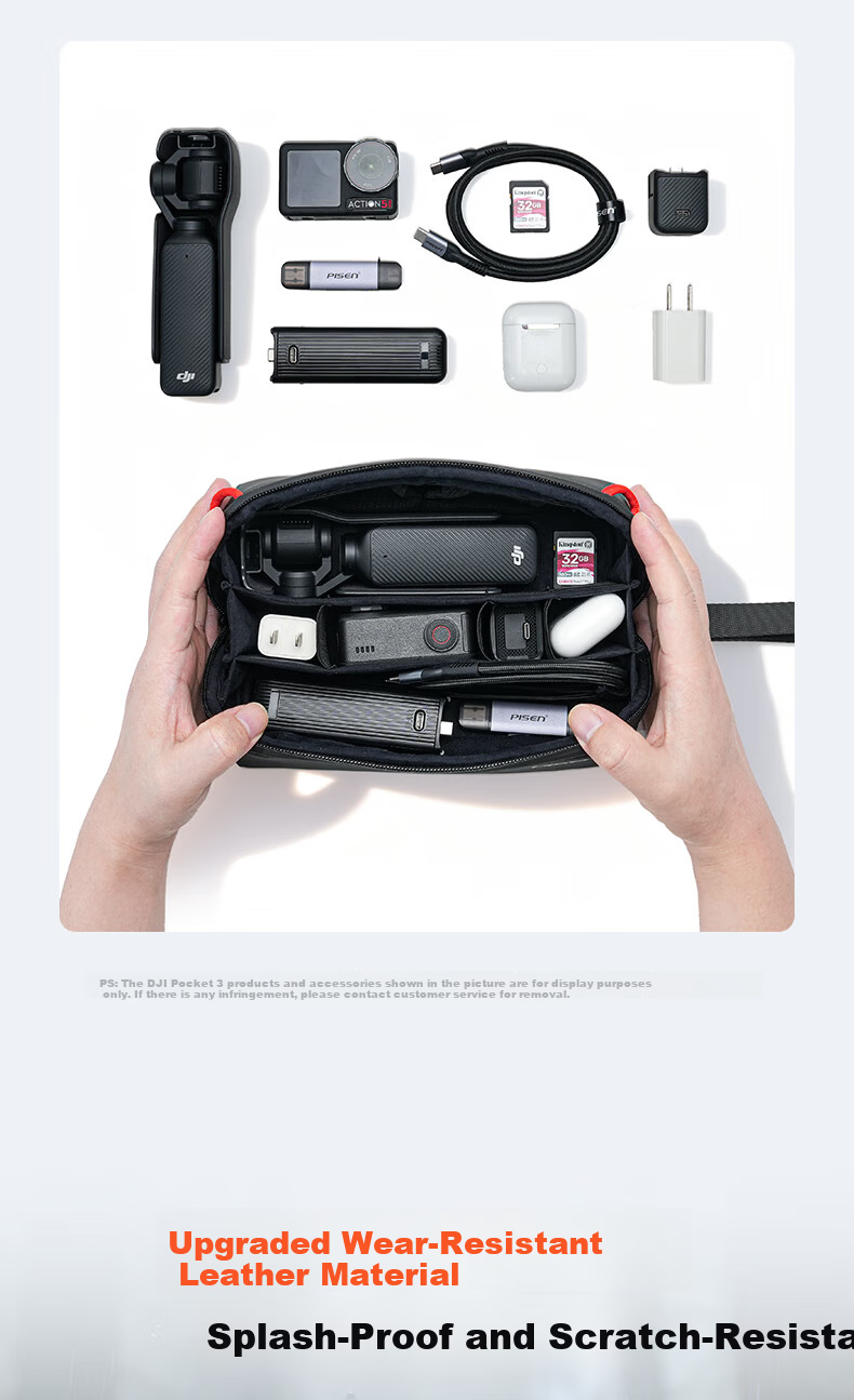 Pisen Compatible DJI OSMO Pocket 3 All-in-One Storage Bag Camera Case Pocket Gimbal Camera Protective Case Portable Handheld Gimbal Camera Accessory Travel Medium Bag 4