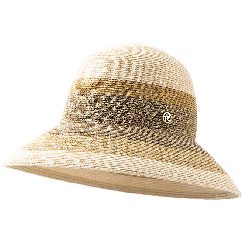 FANCET Women's Summer Straw Hat French Elegant Color-Block Wide Brim Sun Hat UV Protection Vacation Beach Hat