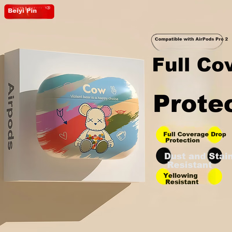 Beiyipin AirPods Pro 2 Protective Case Wireless Bluetooth Earphone Cover Shockproof Creative Non-Slip Shell Storage Box [Colorful Bear]