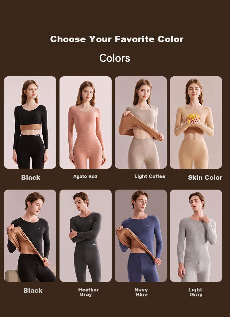 MiiOW [Camel Silk] Men's Thermal Underwear Set, De Rong Heat-Generating, Seamless, Fleece-Lined, Thickened Warm Autumn and Winter Set 19
