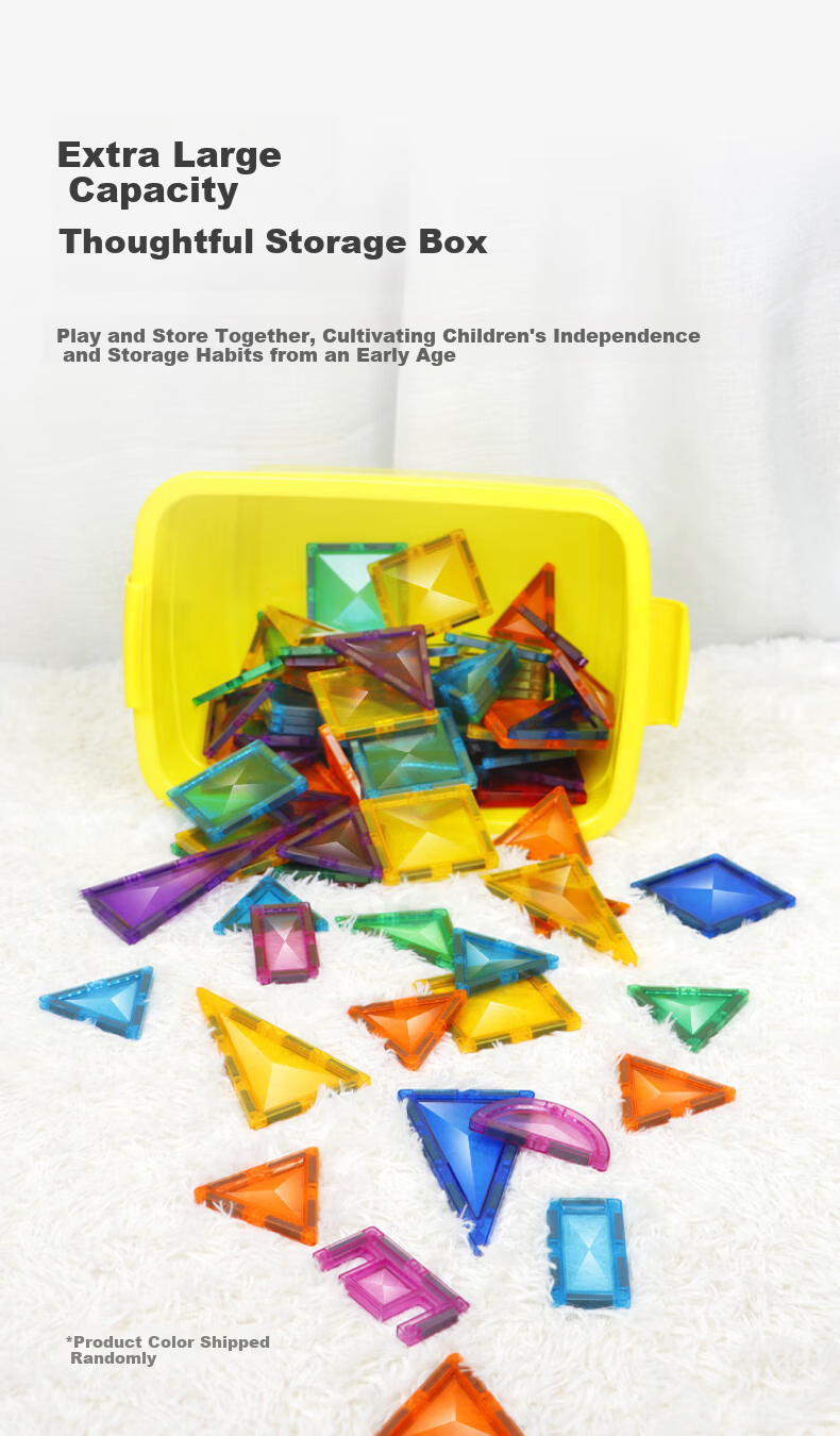 MAGPLAYER Children's Toy Colorful Window Magnetic Tiles, Magnetic Building Blocks for Boys Aged 3-6, Birthday Gift, 100 Pieces with 2 Small Cars 19