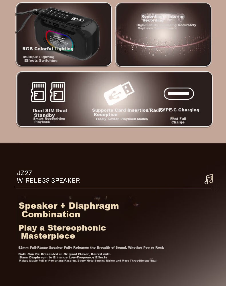 Jinzheng JZ27 2025 New Bluetooth Speaker Portable Outdoor Small Large Volume Square Dance Multifunction Player Card Slot Rechargeable Elderly Music Radio 5