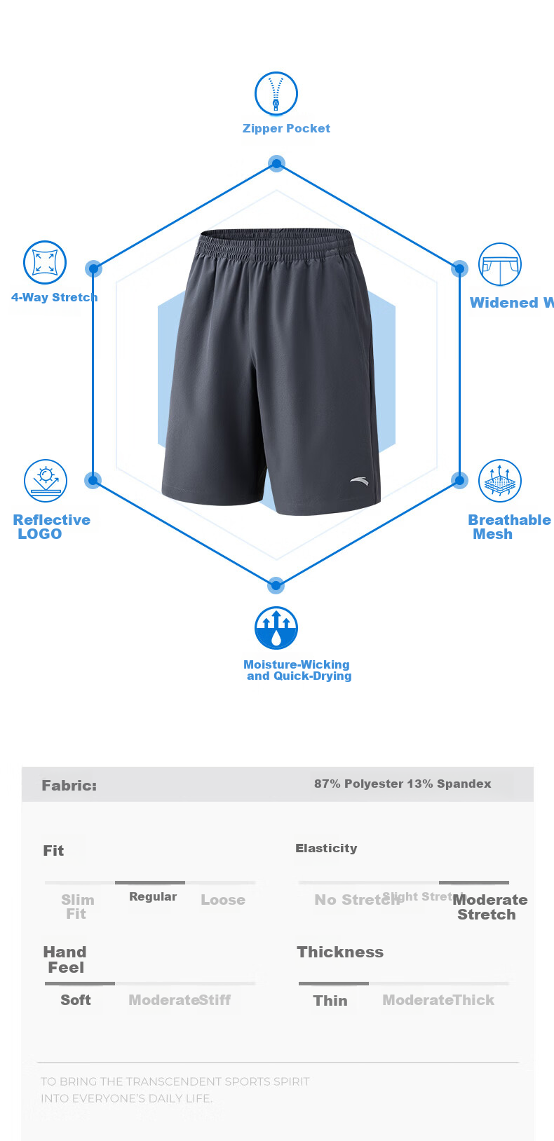 Anta Quick-Dry Men's Sports Shorts Summer Moisture-Wicking Breathable Fitness Training Running Outdoor Casual Woven Five-Point Pants 6