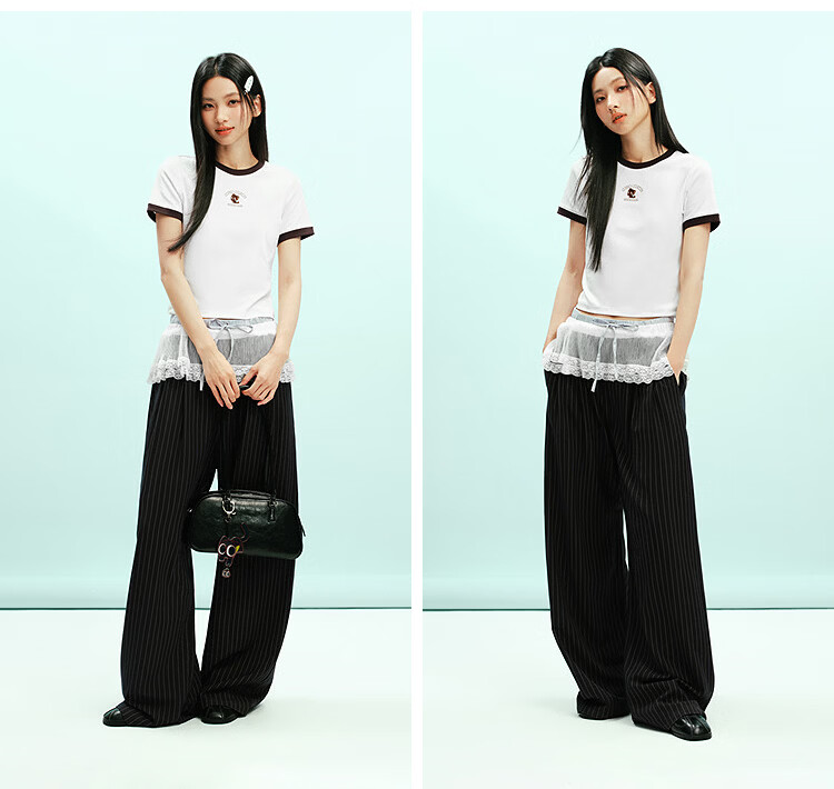 Semir Cooling T-Shirt | Luo Xiaohei Short Sleeve T-Shirt for Women Summer Short Color-Block Slim Fit Shoulder 2026 Top 109326100015 9
