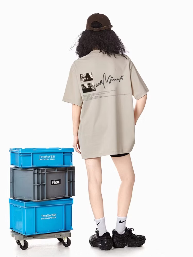 ICH MODE 260G Heavyweight Trendy Back Print Oversize T-Shirt Women Top Apricot L 7