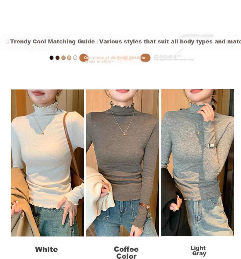 LangSha Ruffled Edge Half Turtleneck Slim Fit Knit Top for Women Spring Autumn New Stylish Outerwear 9