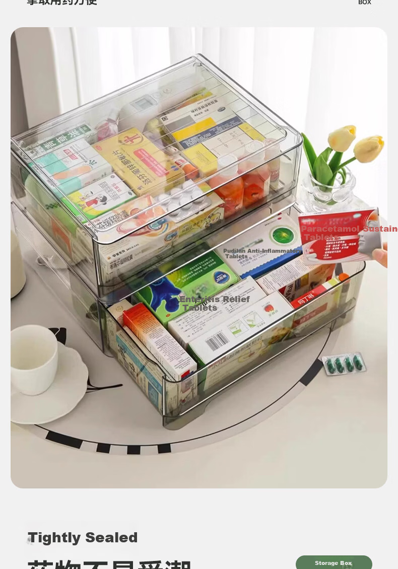 Kousu Medicine Storage Box Desktop Medicine Chest Drawer Storage Cabinet Large Capacity Medical Box Large Household Size 3