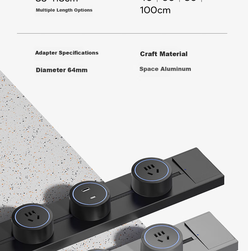 International Electric Black Walnut Wood Grain Track Socket Kitchen Portable Rail Power Strip Sino-American Vintage Slide Track One-Key Power Off Socket Switch Track 60cm Track + Four 5-Hole Outlets 29