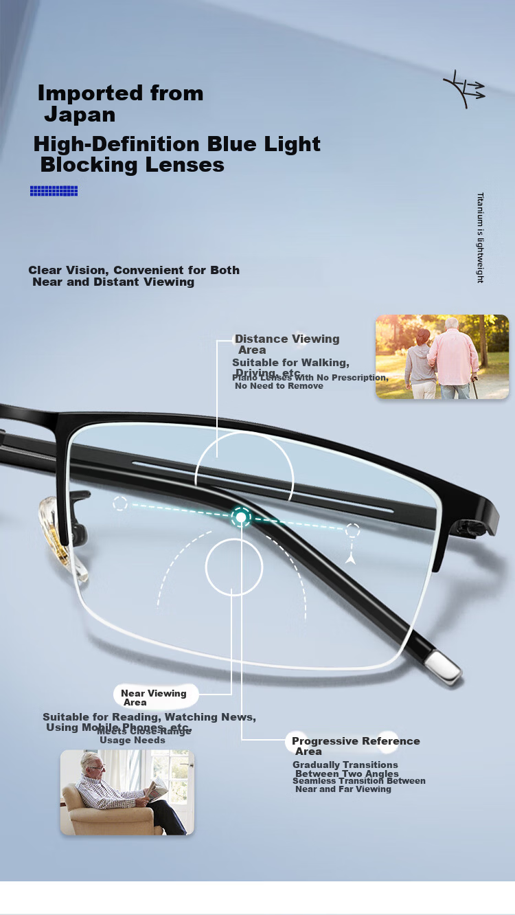 CAPONI Japanese Imported Titanium Men’s Smart Zoom Multifocal Reading Glasses Genuine Driving and Walking Use 5