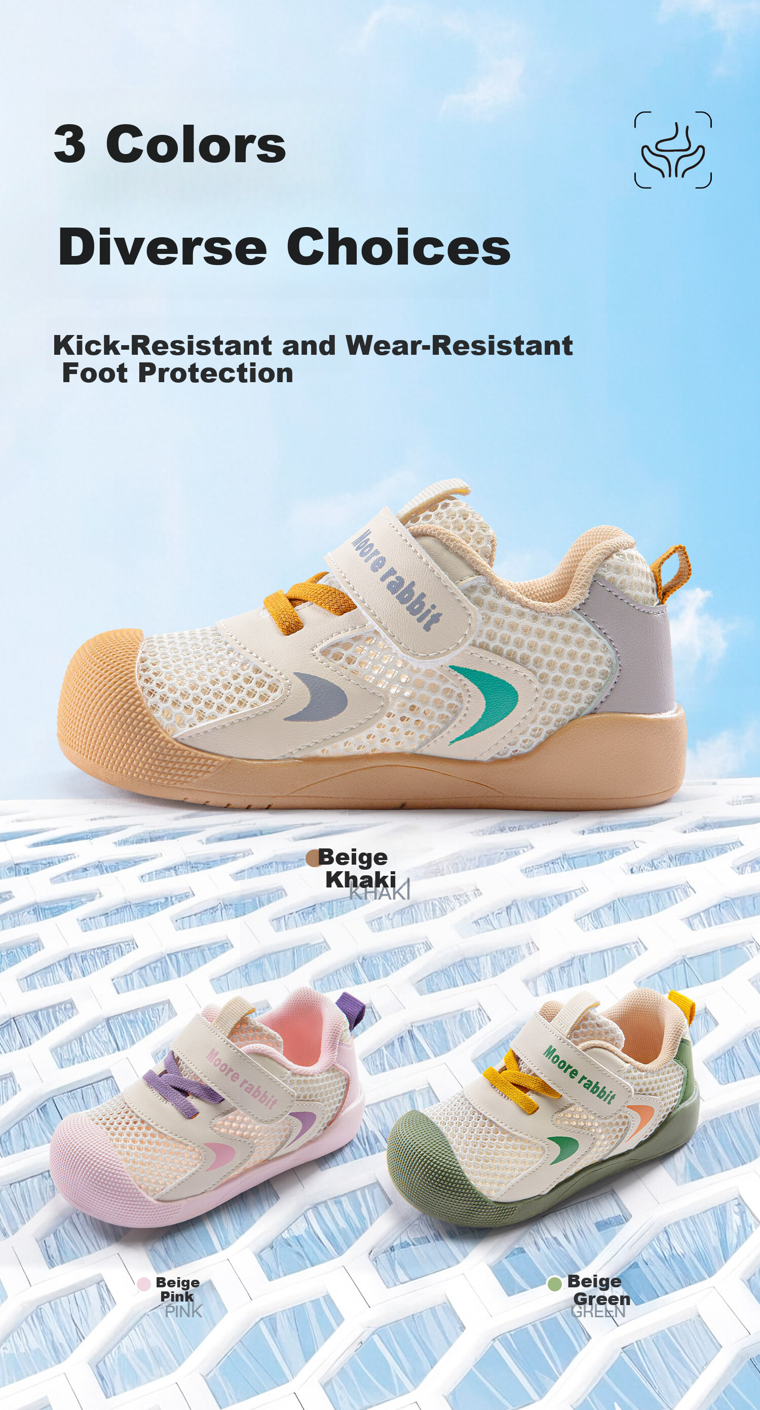 More Rabbit Children's Soft Sole Walking Shoes Four Seasons New Breathable Mesh Anti-Kick Baby Boys Girls Steady Walking Shoes 10