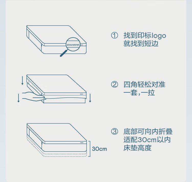 Atour Planet Deep Sleep Fitted Sheet Machine Washable Non-Slip Easy Fit Universal Bed Sheet Four Seasons Rock Blue Gray 180*200cm 9