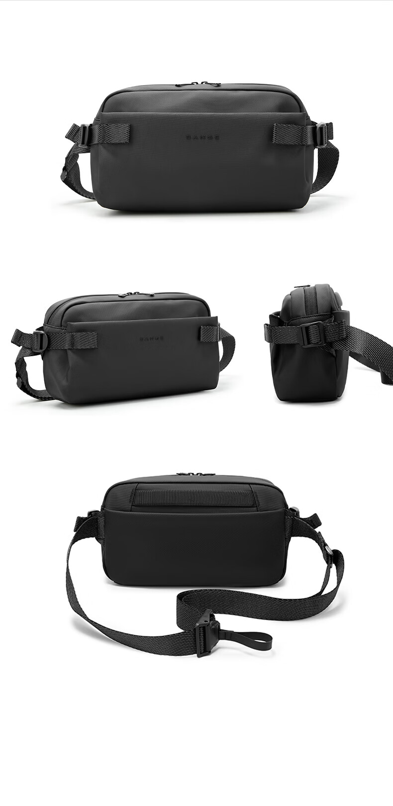 Bange Men's High-Quality Crossbody Bag Commuter Waist Bag Durable Fashion Casual Korean Style Shoulder Chest Bag 7837 Black 13