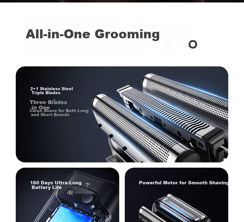 AUX Portable Palm-Sized Reciprocating Electric Shaver for Men, Compact Electric Razor, Travel-Friendly Beard Trimmer, Men's Gift 3