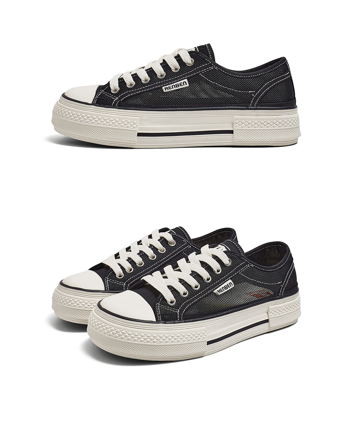 Renben Official Website Women's Casual Beige Mesh Canvas Sneakers Summer New Style Size 38 12