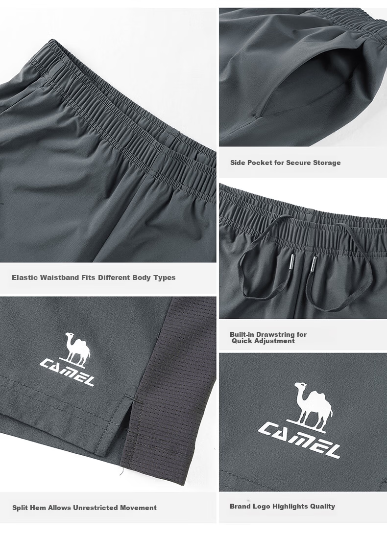 CAMEL Quick-Dry Men's Sports Shorts Ice Cooling Sun Protection Antibacterial Running Pants C16BA6L6067 Ranger Brown XXXL 14