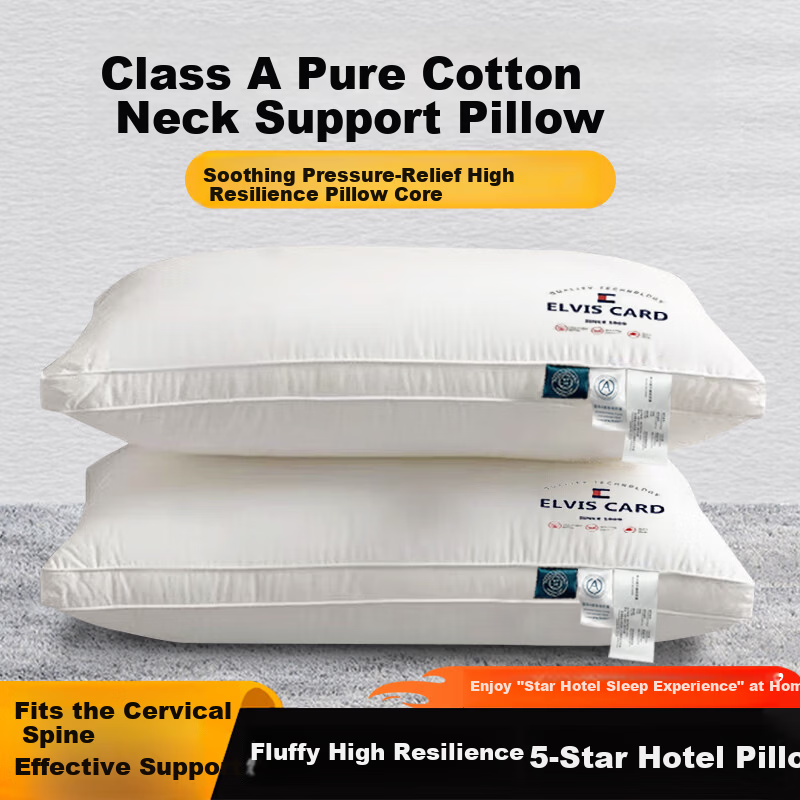 J.Sir Deep Sleep Pure Cotton Pillow Core High Pillow Non-Collapsing Non-Deforming Hotel Style Home Neck Support Single Dormitory Use