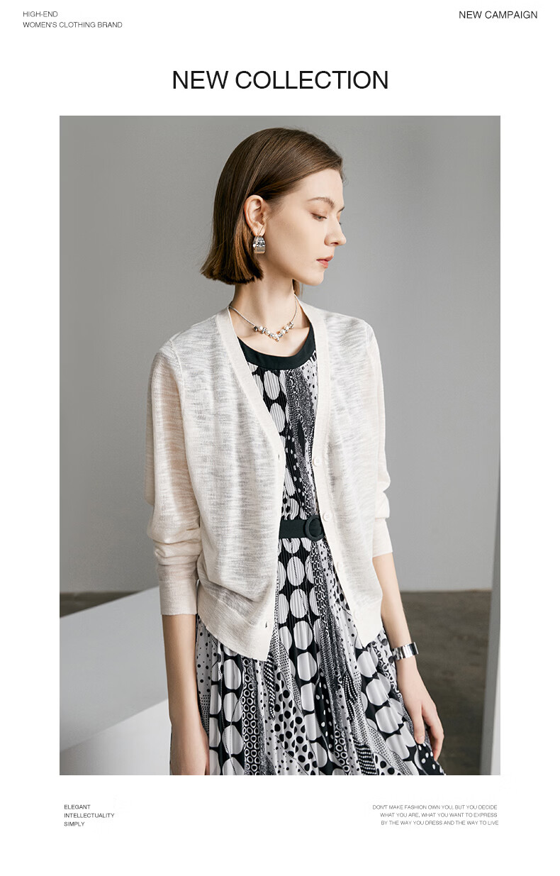 Yanyu Long Sleeve Lightweight Knitwear Women 2026 Summer Simple Versatile Cardigan V-Neck Top Off-White L 33