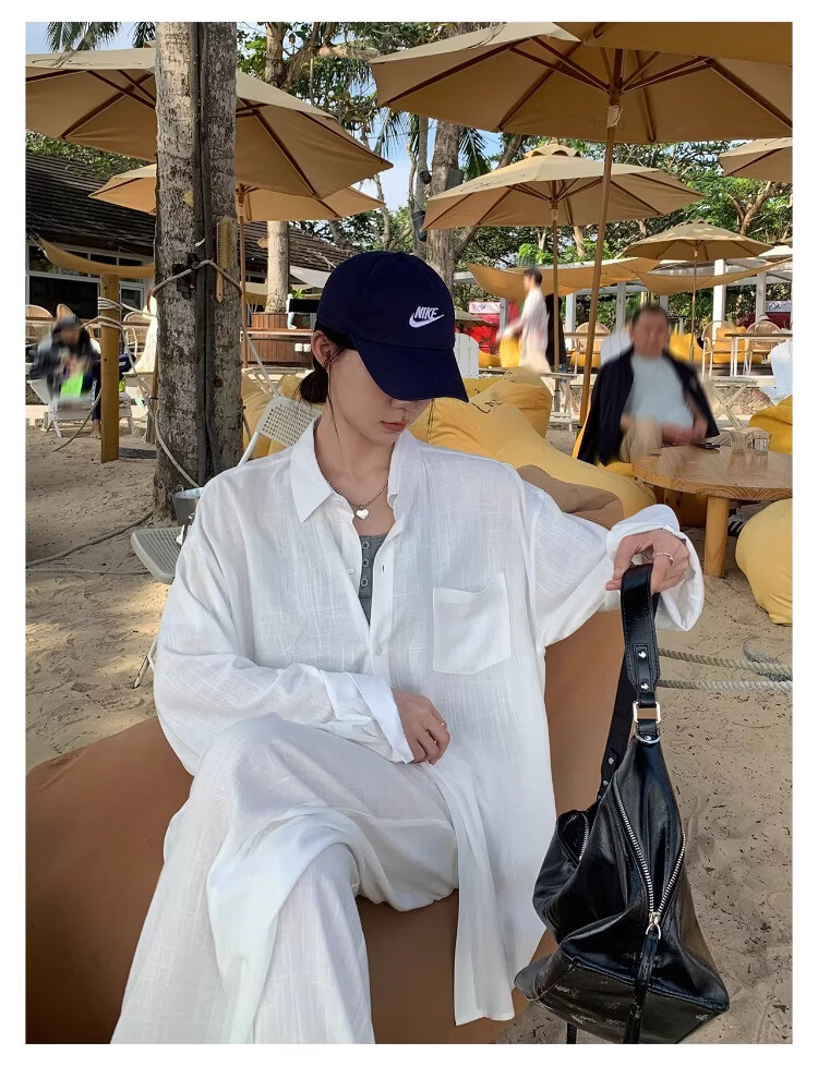 ICH MODE "Bangkok Holiday" Linen Shirt Women Lazy Style Physical Sun Protection Long Sleeve Shirt Linen Color L 8