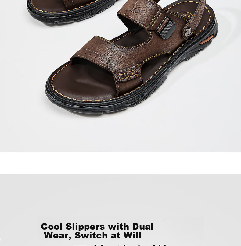 CAMEL Comfortable Soft Cowhide Breathable Dual-Wear Durable Business Casual Leather Sandals for Dad G15M211027 Brown Size 43 4