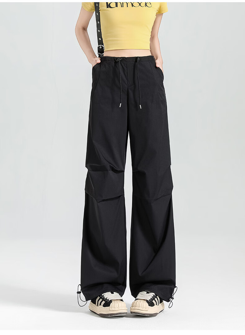 Langsha Women's American Style Parachute Work Pants Summer Thin Quick-Dry Sports Straight-Leg Sun-Protective Hiking Casual Wide-Leg Pants 26
