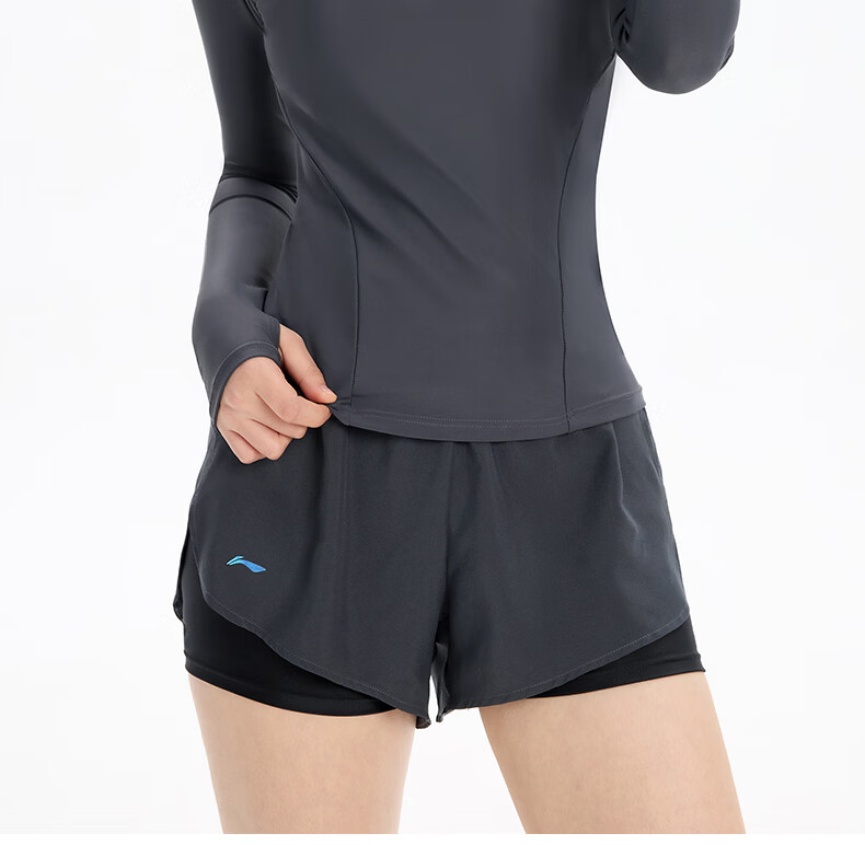 LI-NING Women's Premium 2026 New Split Long Sleeve Boxer Two-Piece Swimsuit Set Swimming Gear 1521 Black XL 6