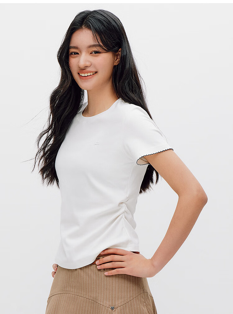 Semir Mall Same Style | Women's Summer Slim Fit Short Sleeve T-Shirt with Pleated Color Block Pullover 2026 Top 101326100048 23