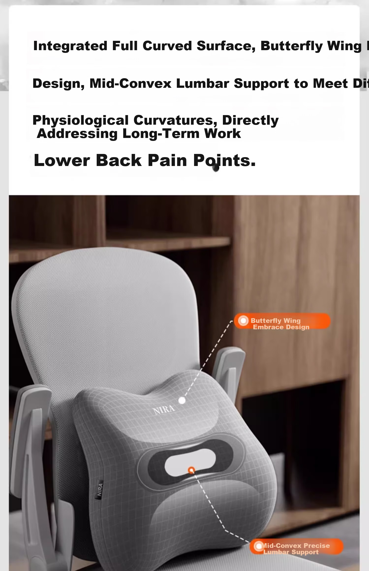 Nila Lumbar Support Office Cushion Seat Pad Workstation Long Sitting Waist Pillow Backrest Cushion Lumbar Support Pad Waist Protector 7