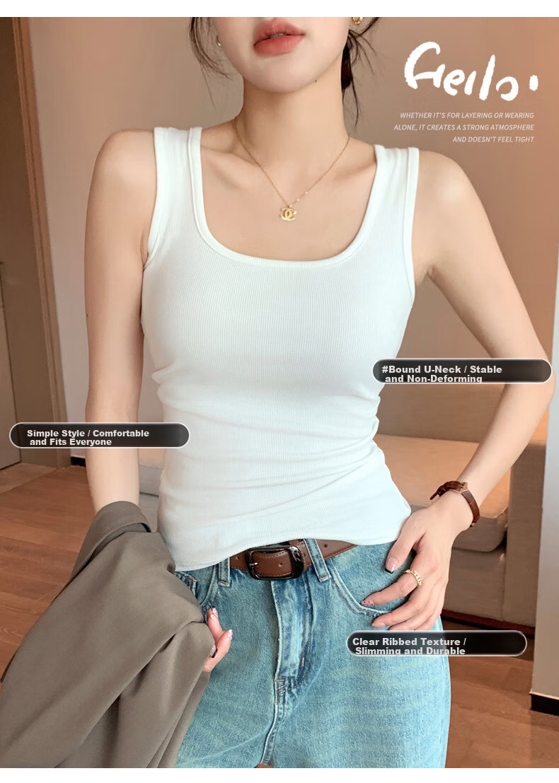Langsha Wide Strap Camisole Vest for Women 2026 New Large U-Neck Slim Fit Breast Coverage Outerwear Slimming Base Top 6
