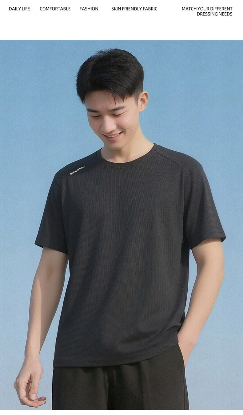 Warrior Men's Short Sleeve Summer Breathable Ice Silk Quick-Dry Running Fitness Sports Crew Neck T-Shirt Sweat-Absorbing Top 8