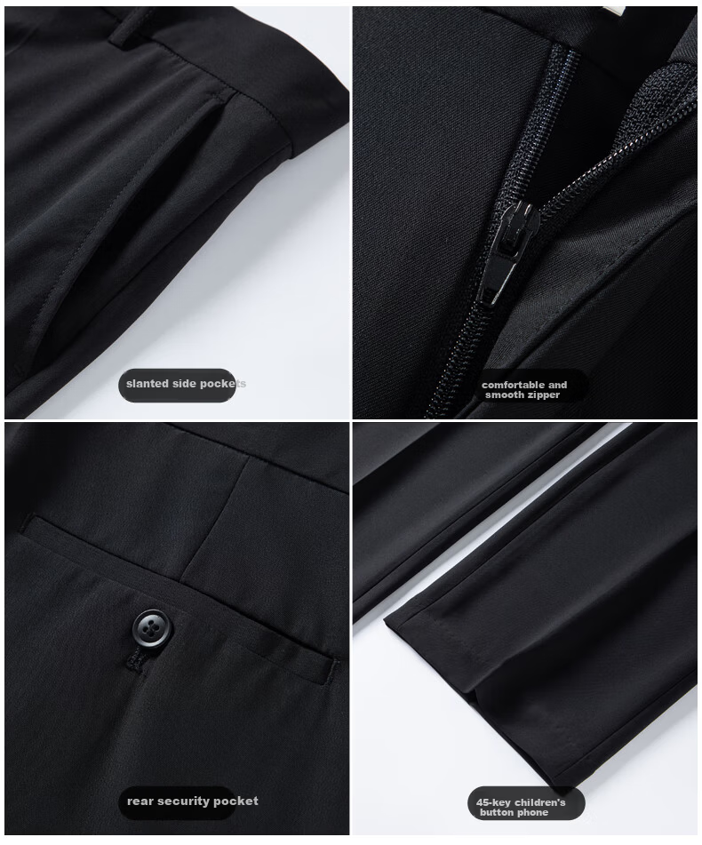 ROMON [Ice Silk Breathable] Men's Casual Pants, Autumn New Style Business Casual, Draping Cool Feeling Thin Long Trousers, Navy Blue, Size 34 10