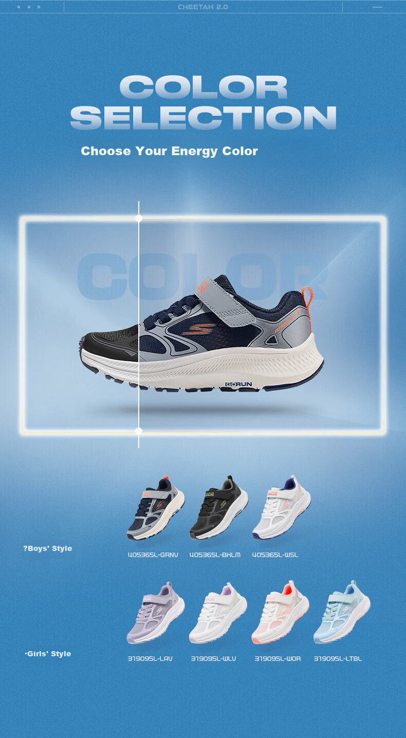 Skechers Cheetah Running Shoes 2.0 Boys Lightweight Shock Absorption Kids Student Running Shoes 405365L 15