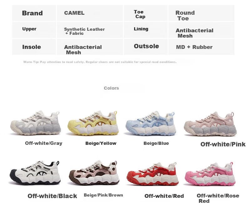 CAMEL Lemon Cute Colorblock Platform Casual Shoes for Women L25A202062 Off-White/Pink Size 39 33