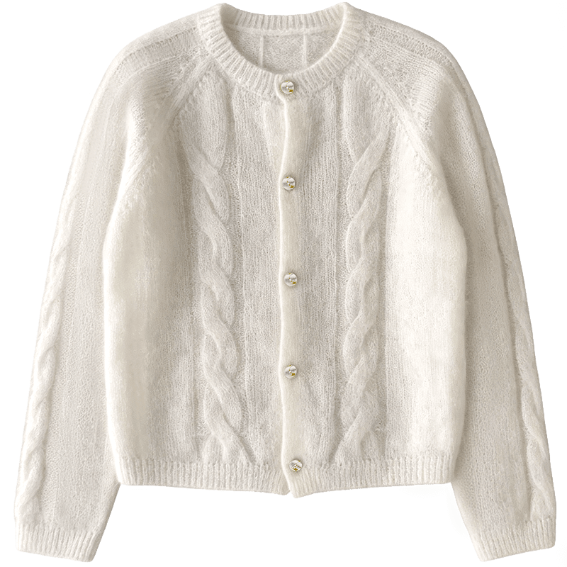 Demana Gentle Dream Spring Lazy Style Round Neck Cable Knit Cardigan Soft Stretch Slimming Conceal Body Sweater for Women Premium Feel