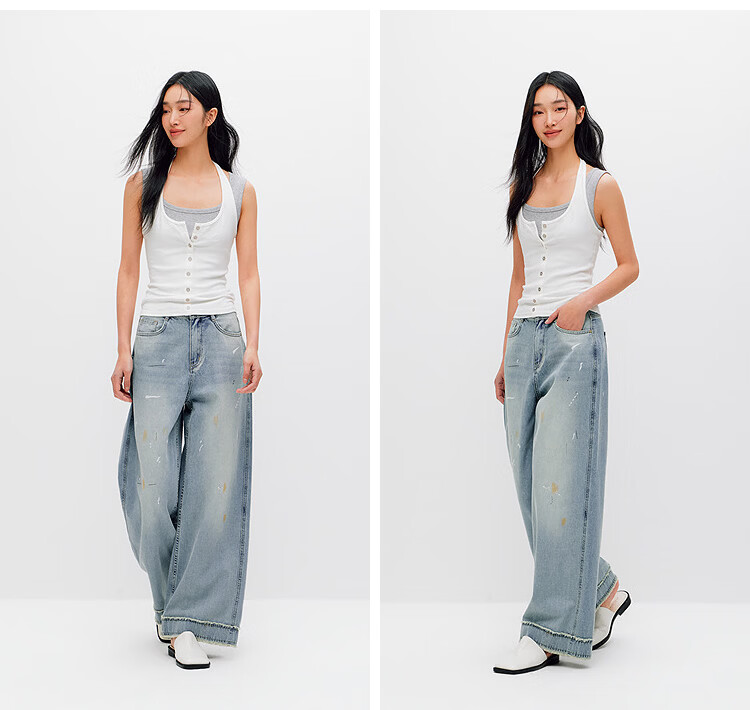 Semir Women's Summer Cool Feel Frayed Hem Denim Wide-Leg Pants 2026 Mall Style 103326124010A 32